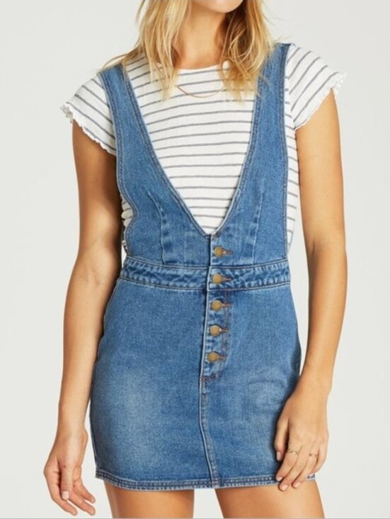 Billabong Dresses & Skirts - Billabong Denim Overall Mini Dress Blue Cotton Denim Jumper Size Medium